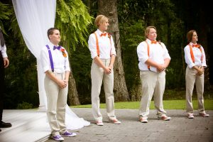 wedding suspenders purple and orange