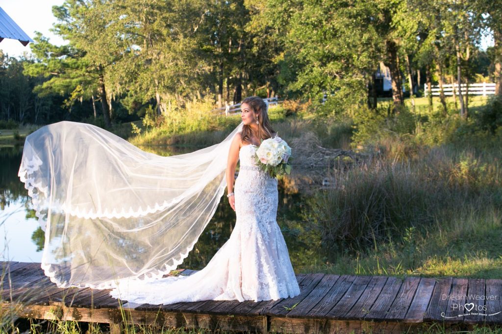 bride on a pier at red gate farms