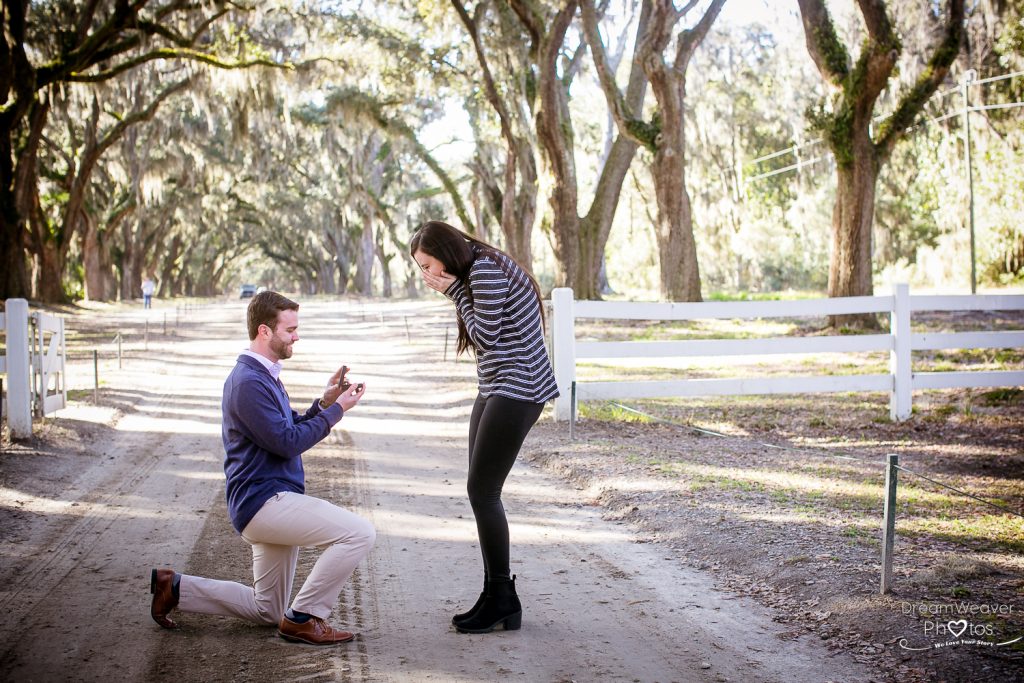 surprise proposal photos in wormsloe