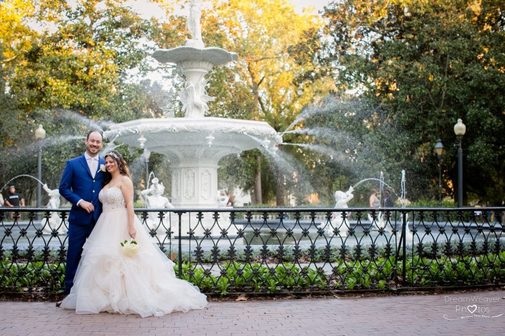 wedding in front of forsyth park fountain