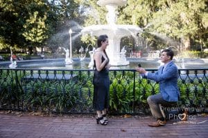 Chelsea and Bryce suprise proposal at Forsyth Park Fountain