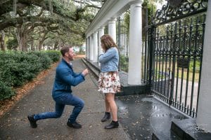 Chris and Melissa - surprise proposal at the Fragrant Garden in Forsyth Park Savannah GA