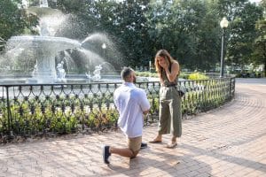 Jalen and Madi - surprise proposal in Forsyth Park with champagne and pro video