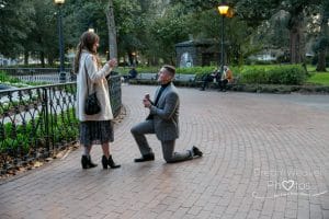 Kyle and Sara- surprise proposal at Forsyth Park - that almost didn't get shot!