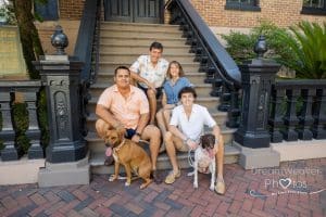 Bieser Family photo shoot at Forsyth Park with Dogs
