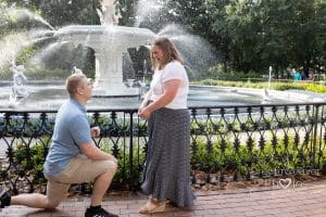 surprise proposal at the Fountain at Forsyth Park Savannah GA