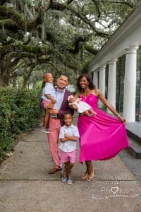 Roy Crystal Maynard RJ Roman and Isabella - hot pink dress Happy 40th at Forsyth Park. trees photographer , savannah ga photos family 